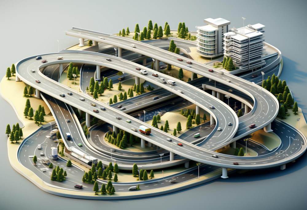 highway intersection with multiple lanes generative