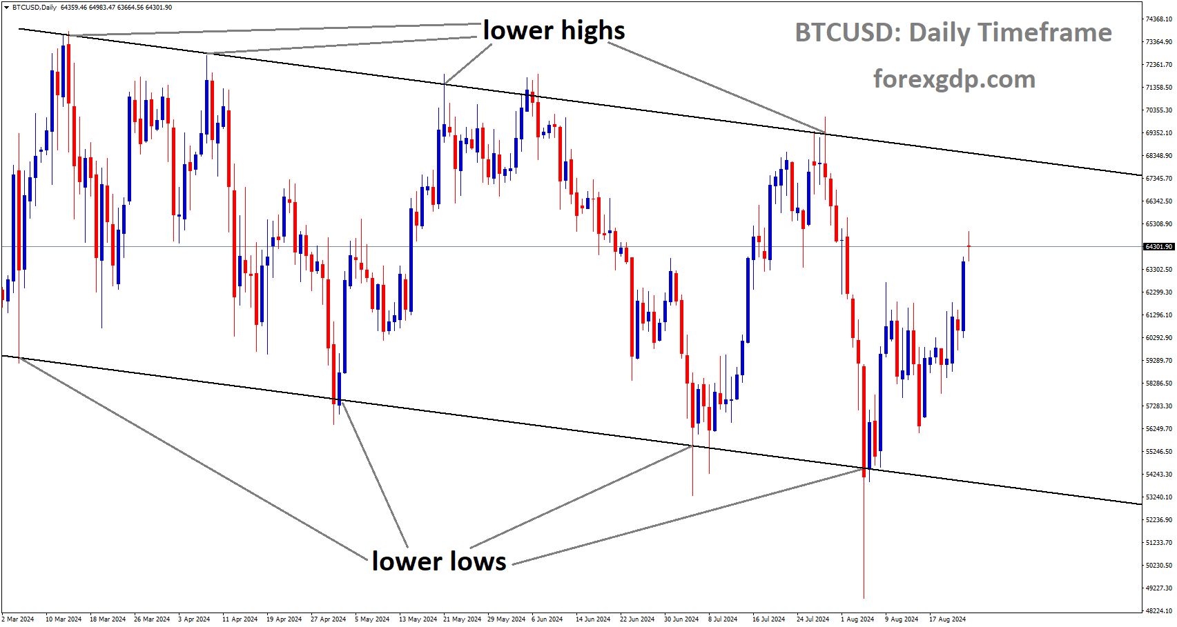 BTCUSD is moving in Descending channel and market has rebounded from the lower low area of the channel
