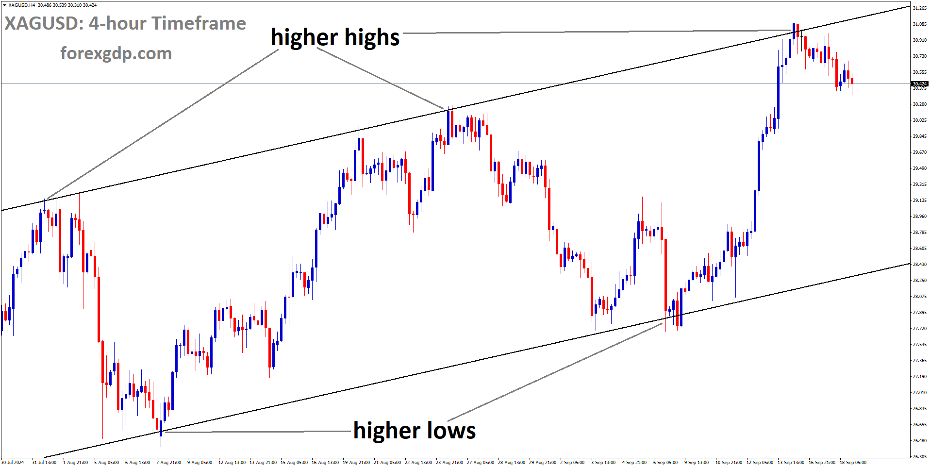 XAGUSD is moving in an Ascending channel, and the market has fallen from the higher high area of the channel