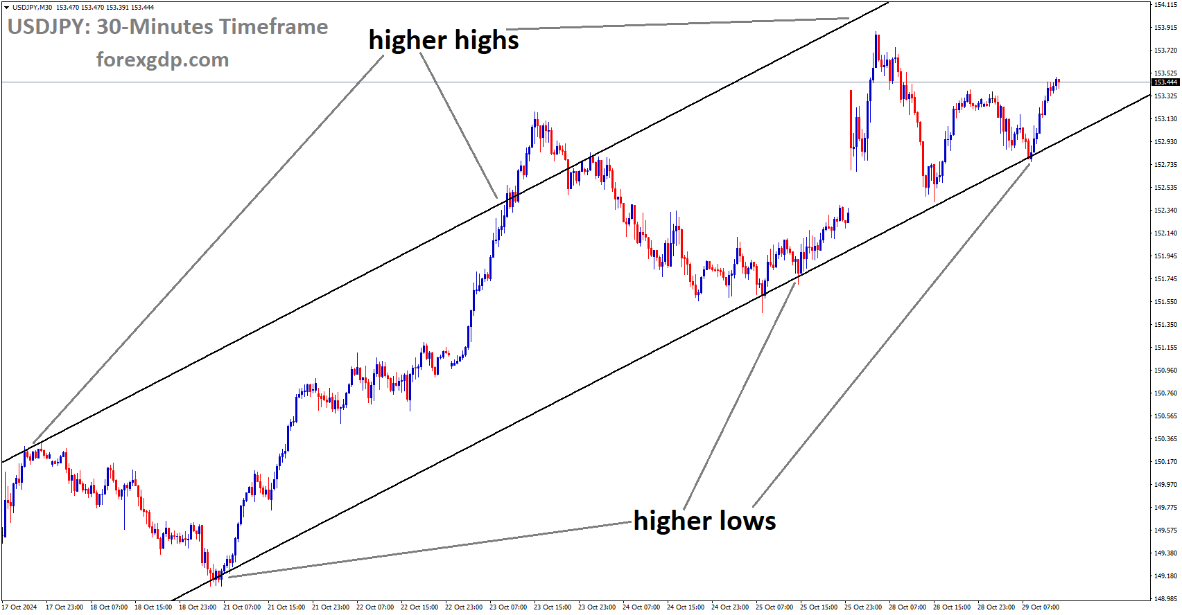 USDJPY is moving in an Uptrend channel, and the market has rebounded from the higher low area of the channel