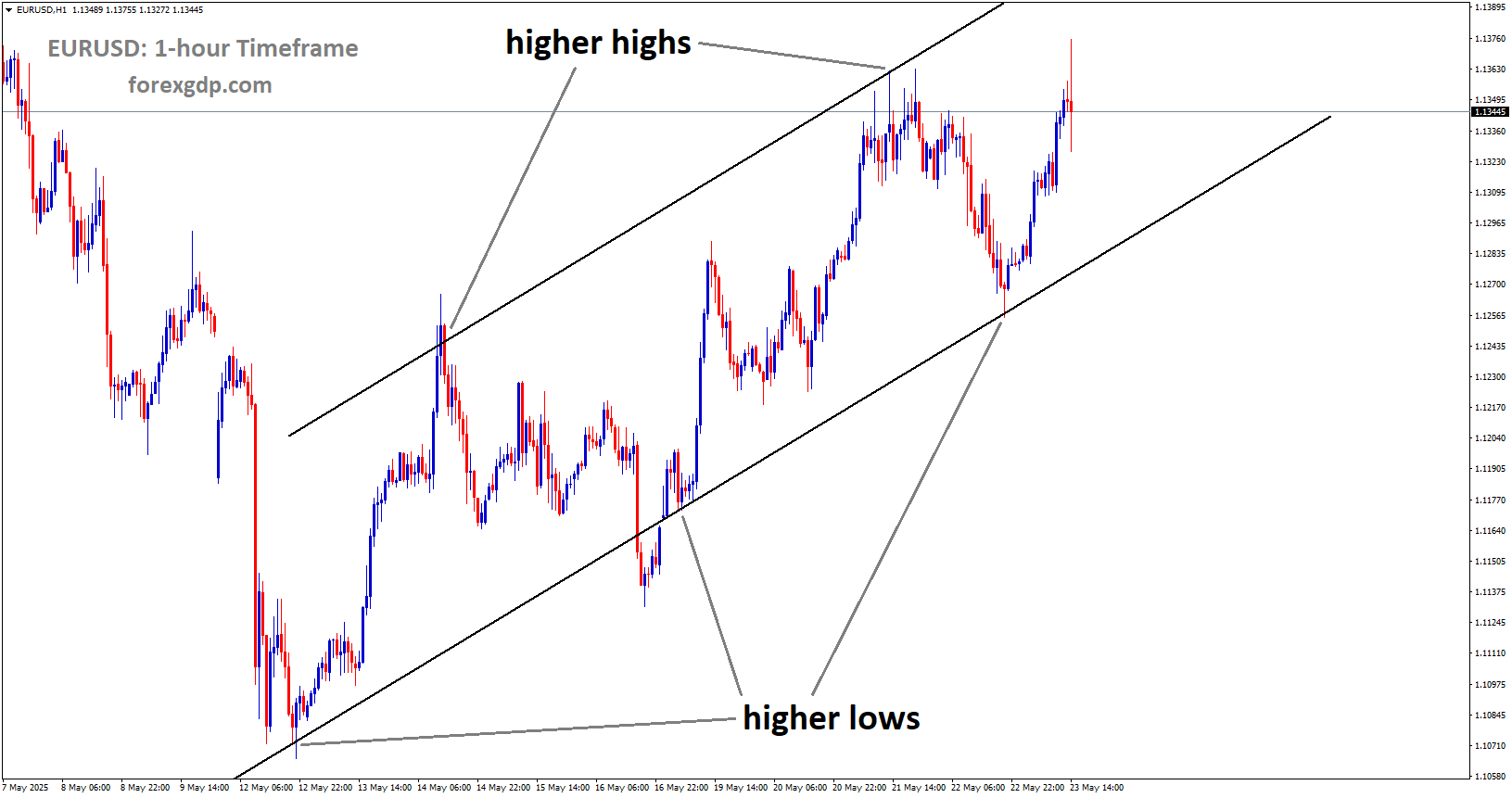 EURUSD is moving in an Ascending channel, and the market has rebounded from the higher low area of the channel