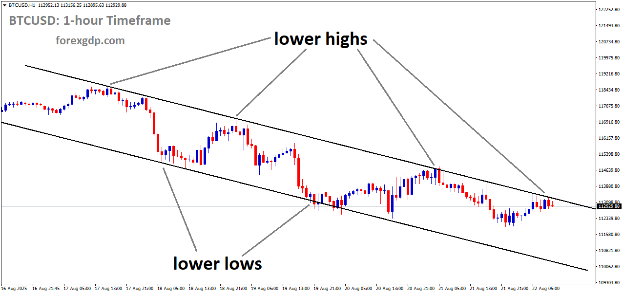 BTCUSD is moving in a descending channel, and the market has reached the lower high area of the channel