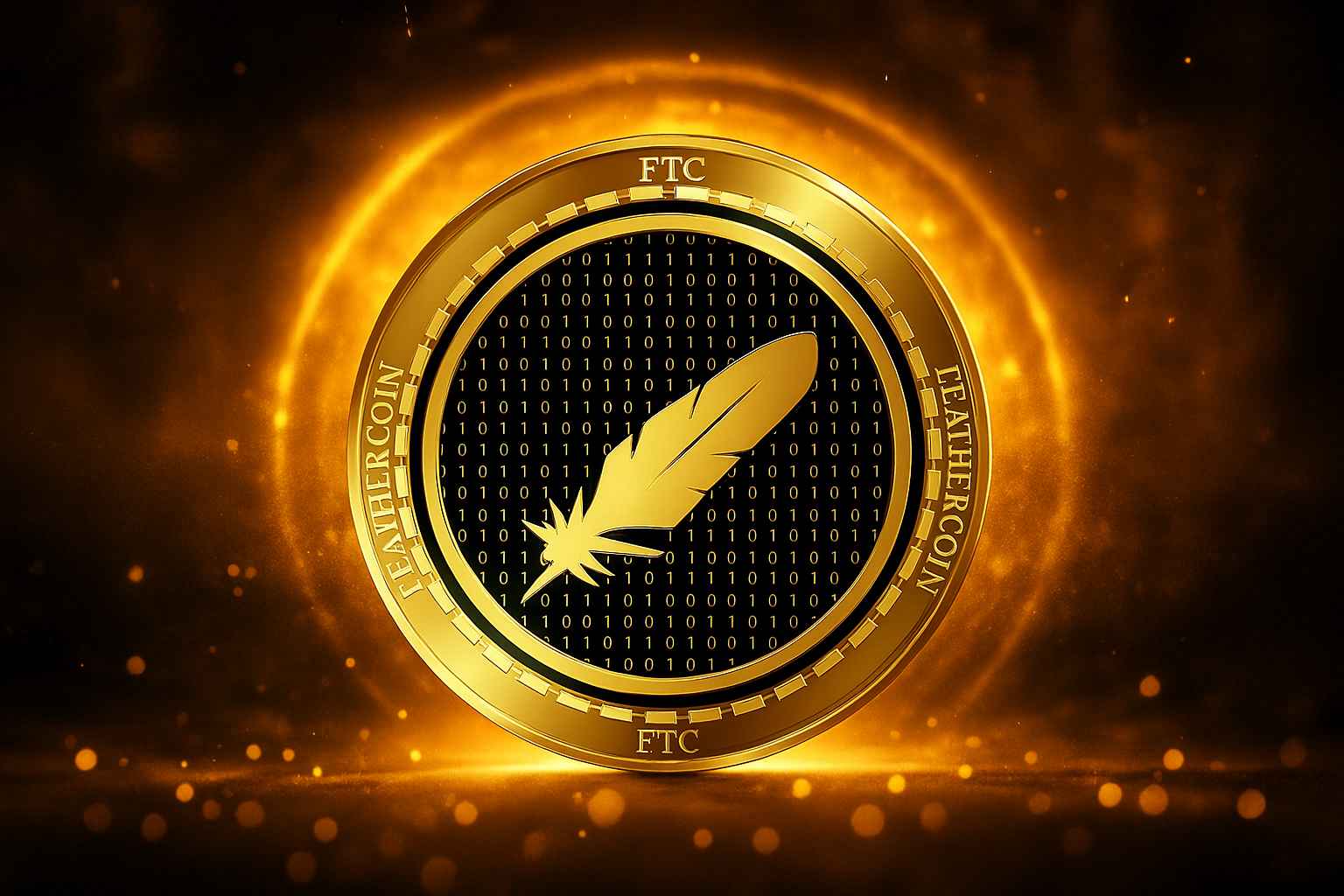 Feathercoin in Golden Light Vortex Feathercoin in Golden Light Vortex