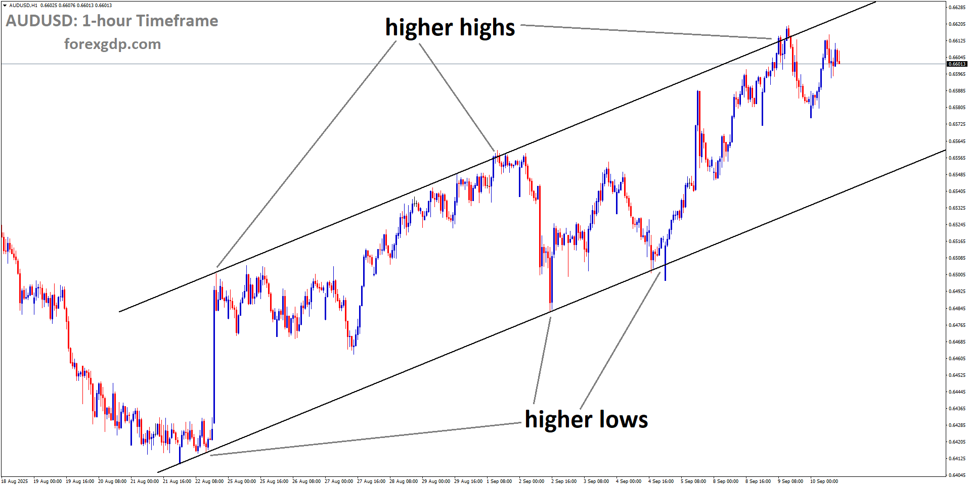 AUDUSD is moving in an uptrend channel, and the market has fallen from the higher high area of the channel