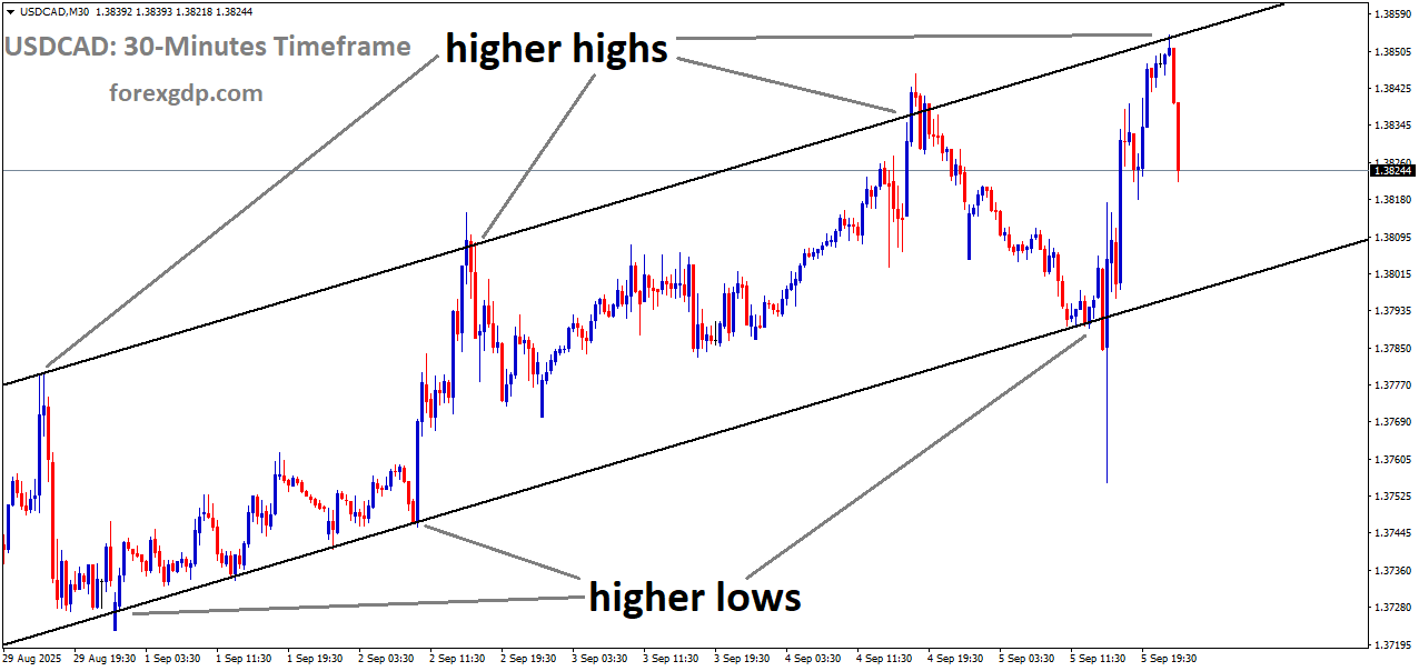 USDCAD is moving in an uptrend channel, and the market has fallen from the higher high area of the channel