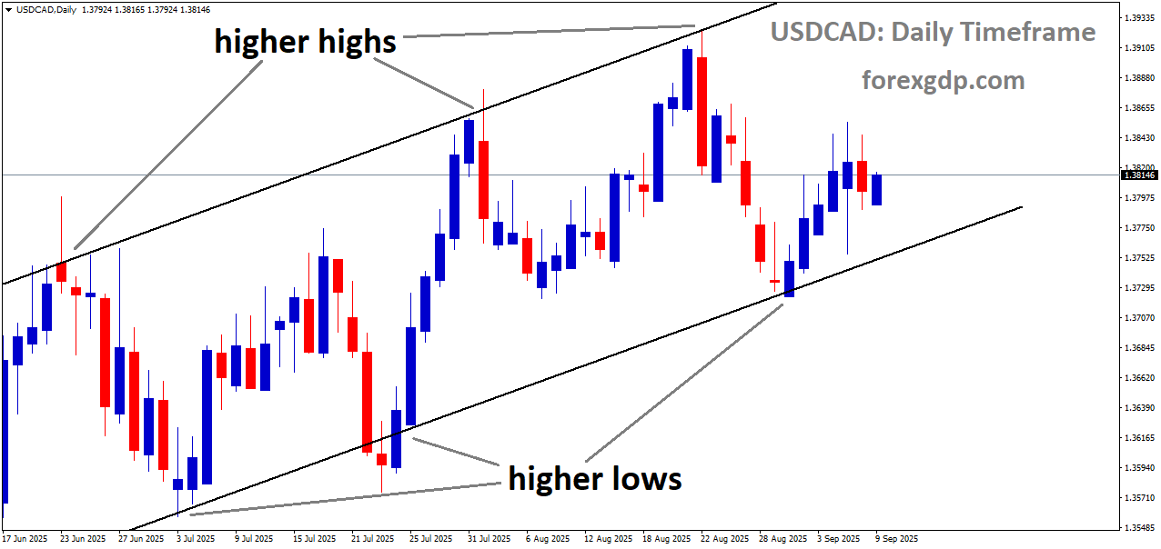 USDCAD is moving in an uptrend channel, and the market has rebounded from the higher low area of the channel