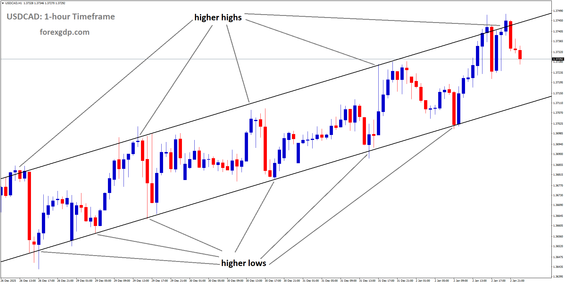 USDCAD is moving in an uptrend channel, and the market has fallen from the higher high area of the channel USDCAD is moving in an uptrend channel, and the market has fallen from the higher high area of the channel