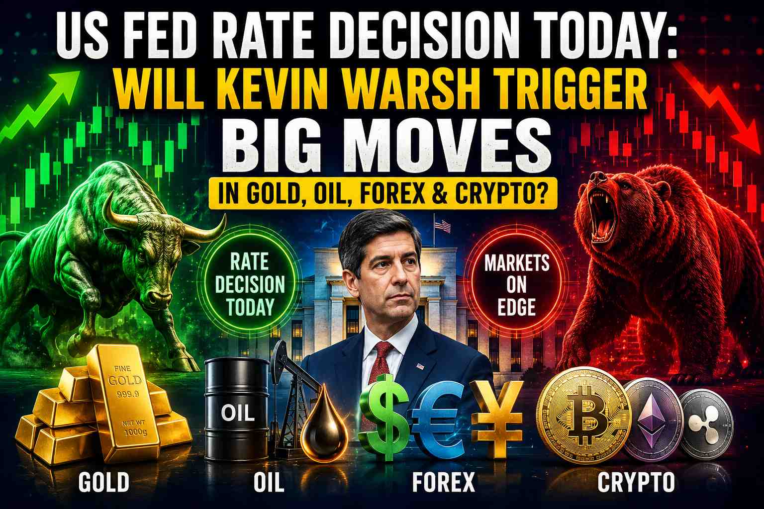 US Fed Rate Decision Today: Will Kevin Warsh Trigger Big Moves in Gold, Oil, Forex & Crypto?